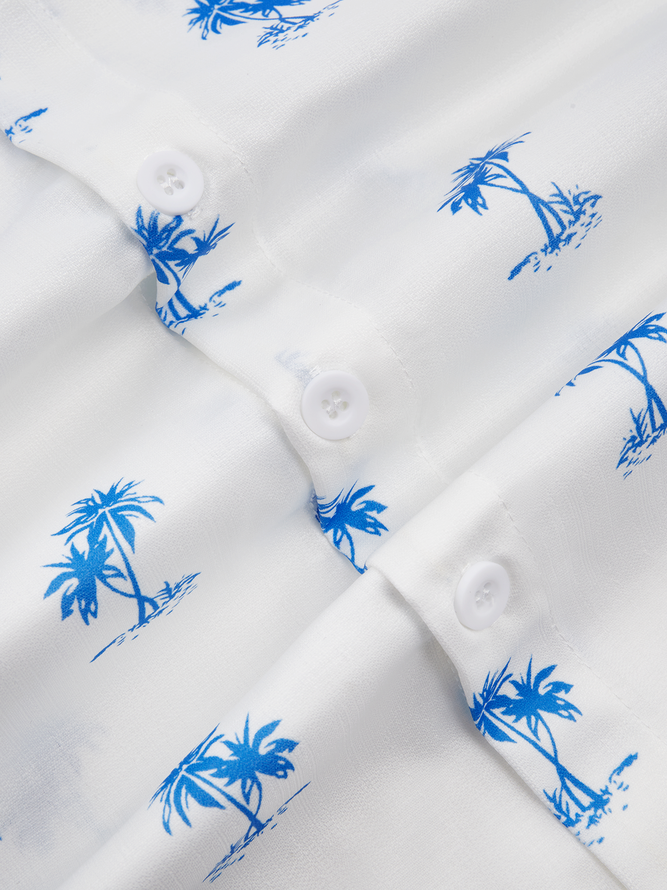 Side view of Casual Spring/Fall Coconut Tree Commuting Long Sleeve Regular H-Line Regular Shirt Collar Aloha Shirts for Men
