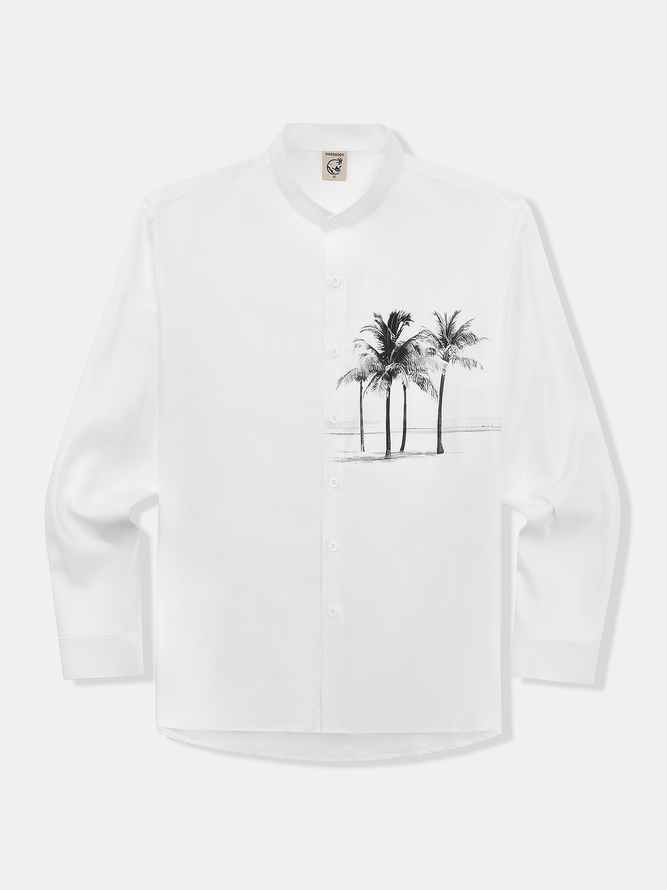 Side view of Men Spring/Fall Plants Vacation Polyester No Elasticity Holiday Loose Long Sleeve H-Line Aloha Shirts