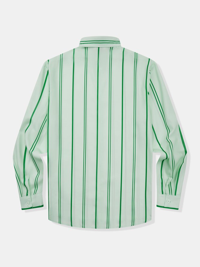 Side view of Men Geometric Casual Spring/Fall Polyester Natural Loose Long Sleeve Regular Shirt Collar Aloha Shirts
