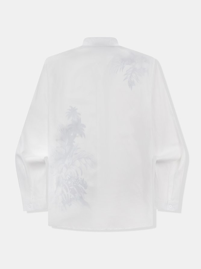 Side view of Casual Spring/Fall Plants Polyester Loose Commuting Long Sleeve Regular Shirt Collar Aloha Shirts for Men