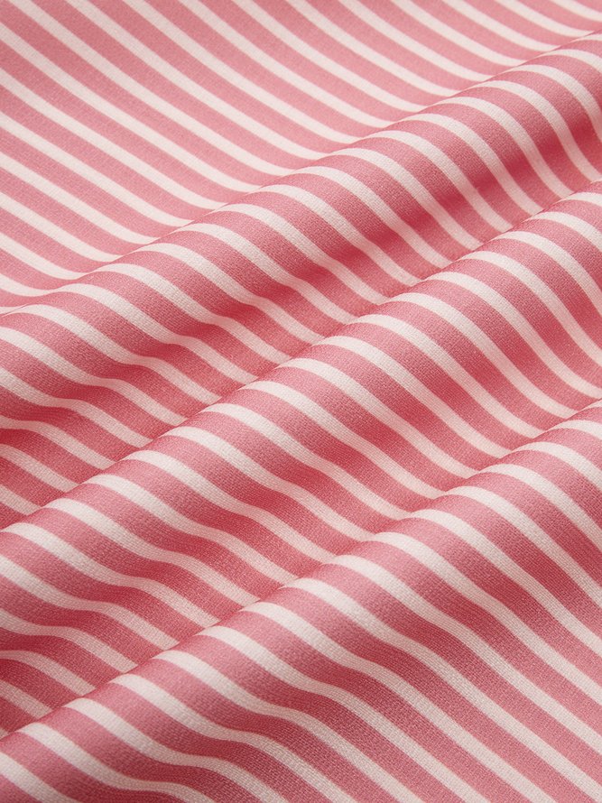 Side view of Men Striped Casual Spring/Fall Polyester Natural No Elasticity Loose Commuting Regular Aloha Shirts