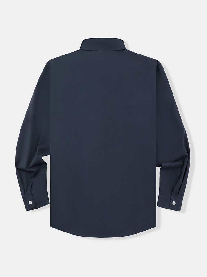 Side view of Men Casual Plain Spring/Fall Daily Long Sleeve Cotton Regular H-Line Shirt Collar Aloha Shirts