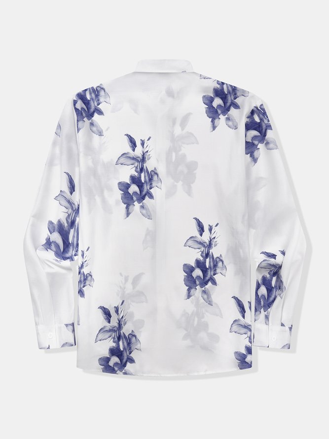 Side view of Men Casual Spring/Fall Plants Polyester No Elasticity Loose Commuting Regular Shirt Collar Aloha Shirts