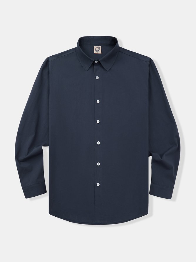 Side view of Men Casual Plain Spring/Fall Daily Long Sleeve Cotton Regular H-Line Shirt Collar Aloha Shirts