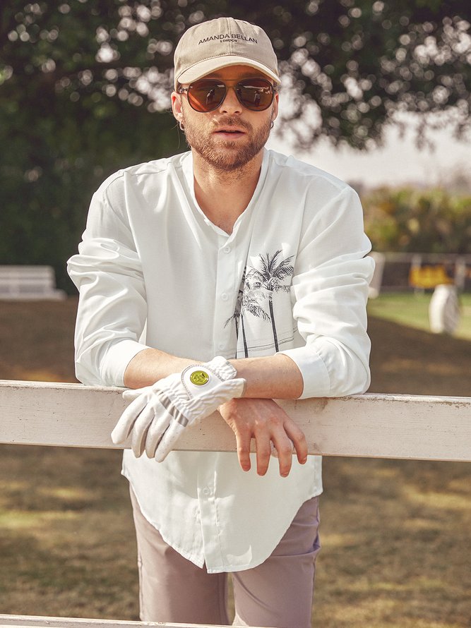 Side view of Men Spring/Fall Plants Vacation Polyester No Elasticity Holiday Loose Long Sleeve H-Line Aloha Shirts