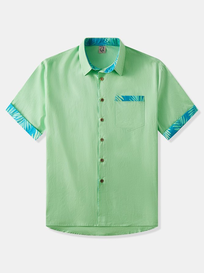 Side view of Men Casual Summer Tropical Moisture Permeability Buttons Short Sleeve H-Line Regular Pocket Stitching Aloha Shirts