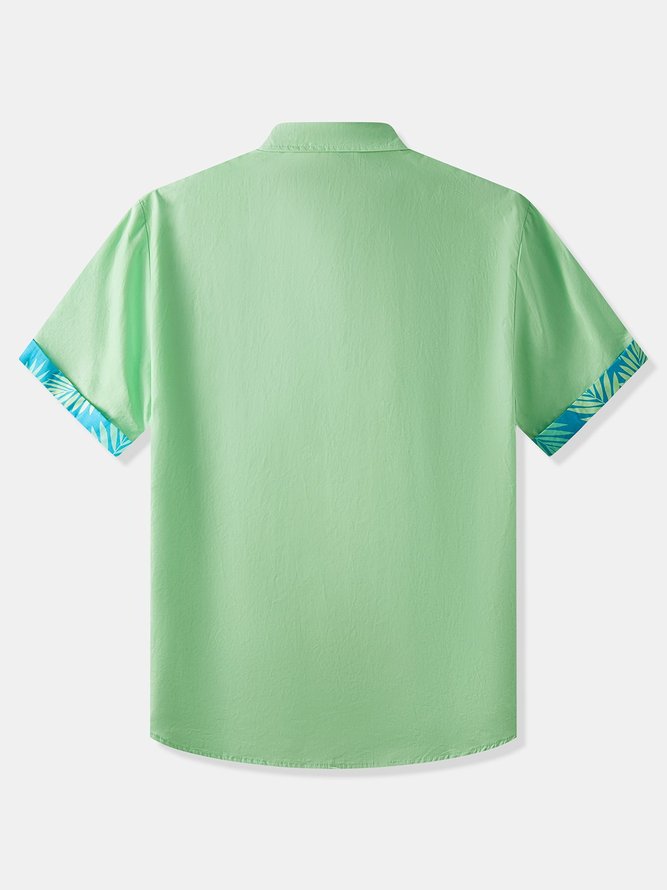 Side view of Men Casual Summer Tropical Moisture Permeability Buttons Short Sleeve H-Line Regular Pocket Stitching Aloha Shirts