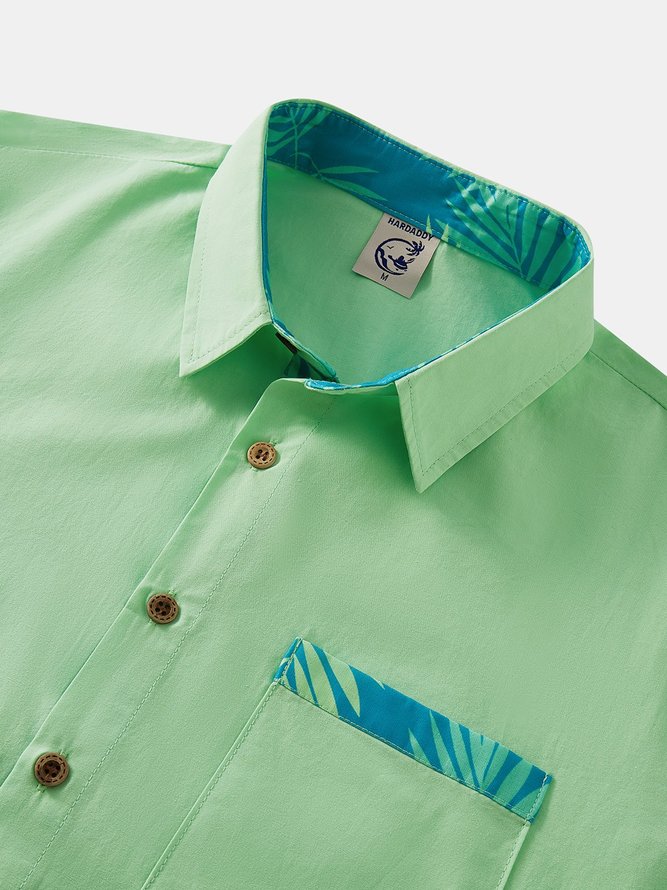 Side view of Men Casual Summer Tropical Moisture Permeability Buttons Short Sleeve H-Line Regular Pocket Stitching Aloha Shirts