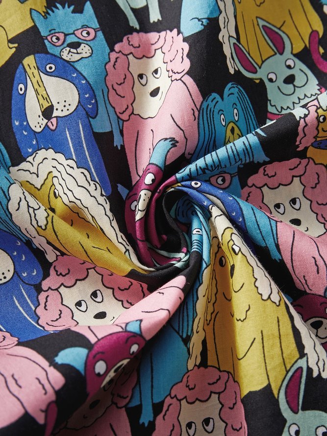 Side view of Men Casual Dog Summer Rayon Natural Breathable Commuting Buttons Regular Aloha Shirts