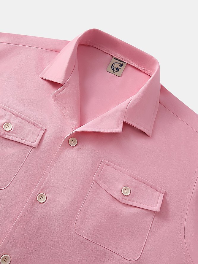Side view of Men Casual Plain Summer No Elasticity Loose Commuting Short Sleeve Cotton H-Line Aloha Shirts
