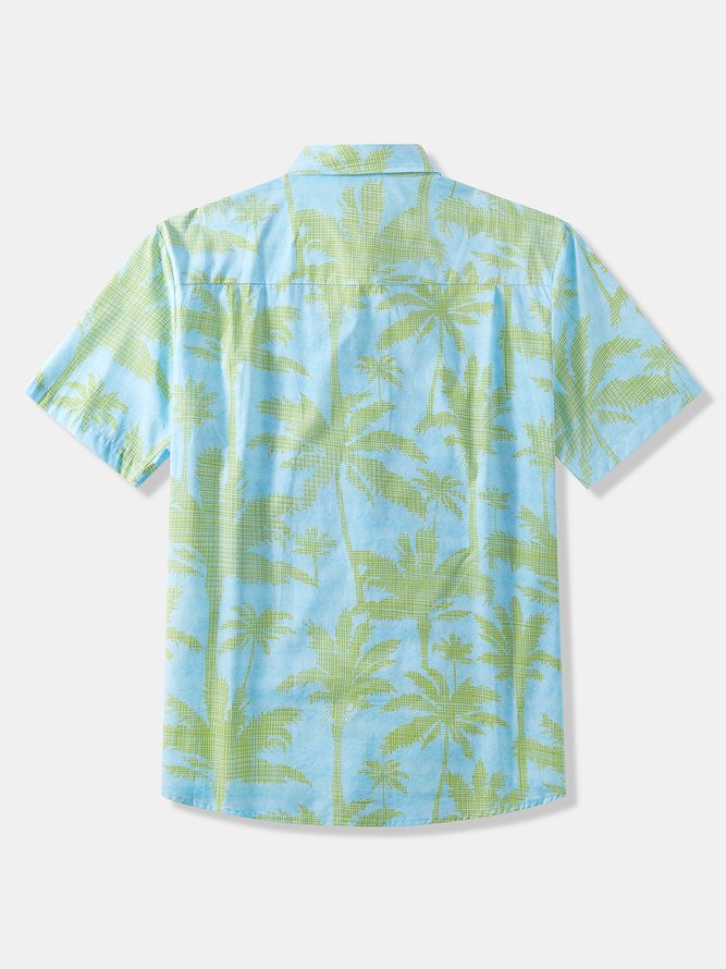 Side view of Men Summer Coconut Tree Vacation Commuting Loose Cotton Regular H-Line Shirt Collar Aloha Shirts