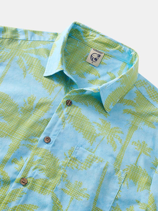 Side view of Men Summer Coconut Tree Vacation Commuting Loose Cotton Regular H-Line Shirt Collar Aloha Shirts