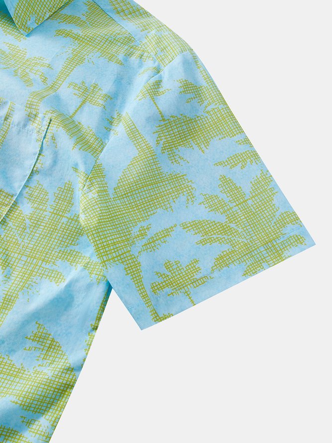 Side view of Men Summer Coconut Tree Vacation Commuting Loose Cotton Regular H-Line Shirt Collar Aloha Shirts
