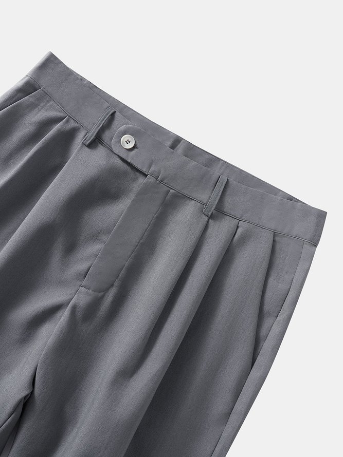 Side view of Casual Plain All Season Polyester Natural Micro-Elasticity Holiday Loose Regular Chino Pants for Men