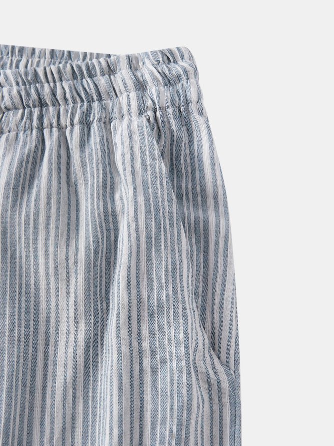 Side view of Men Striped Casual Spring/Fall No Elasticity Breathable Loose Commuting Wide leg pants Long Pants
