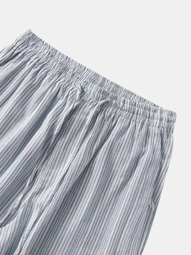 Side view of Men Striped Casual Spring/Fall No Elasticity Breathable Loose Commuting Wide leg pants Long Pants