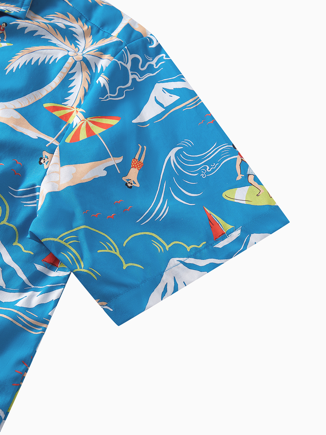 Side view of Men Summer Coconut Tree Vacation Natural No Elasticity Commuting Loose Short Sleeve Regular Aloha Shirts