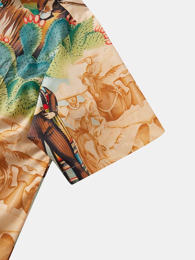 Side view of Casual Summer USA/US/American Natural No Elasticity Breathable Commuting H-Line Regular Aloha Shirts for Men