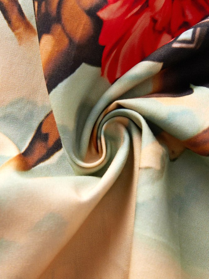 Side view of Casual Summer USA/US/American Natural No Elasticity Breathable Commuting H-Line Regular Aloha Shirts for Men