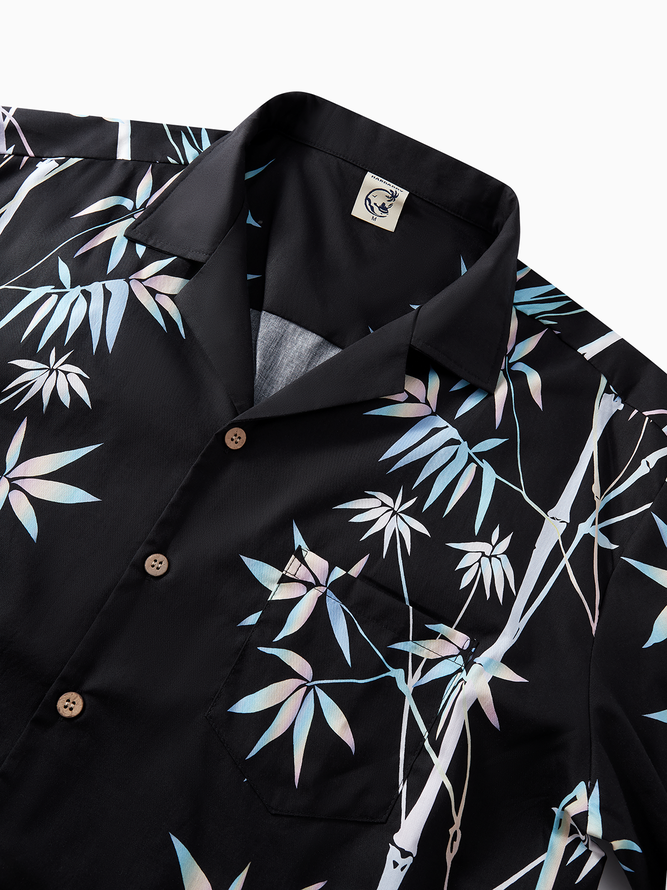 Side view of Men Color Block Summer Vacation Natural No Elasticity Cotton Regular H-Line Shirt Collar Aloha Shirts