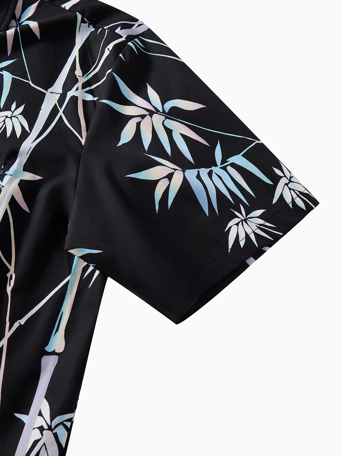 Side view of Men Color Block Summer Vacation Natural No Elasticity Cotton Regular H-Line Shirt Collar Aloha Shirts