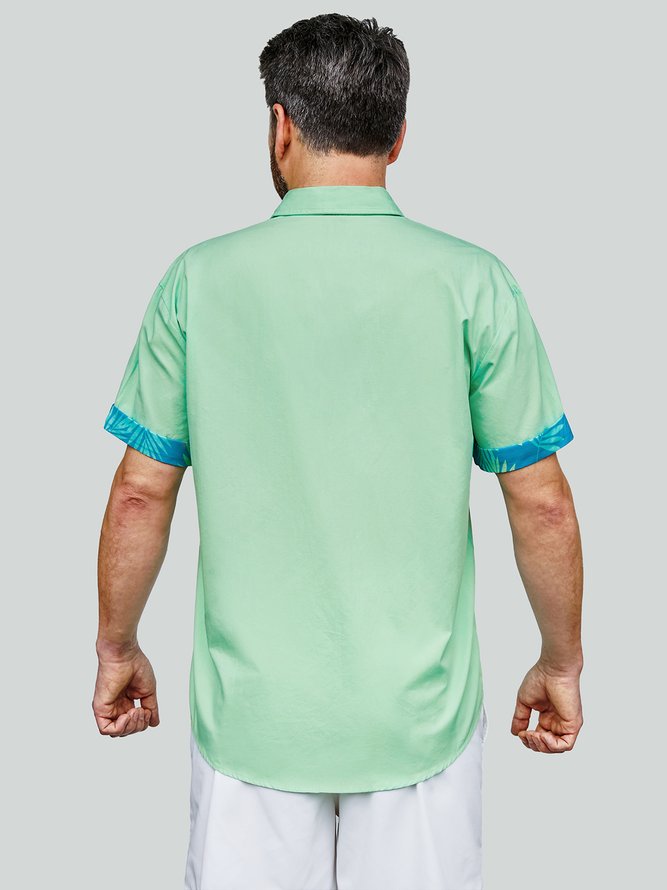 Side view of Men Casual Summer Tropical Moisture Permeability Buttons Short Sleeve H-Line Regular Pocket Stitching Aloha Shirts