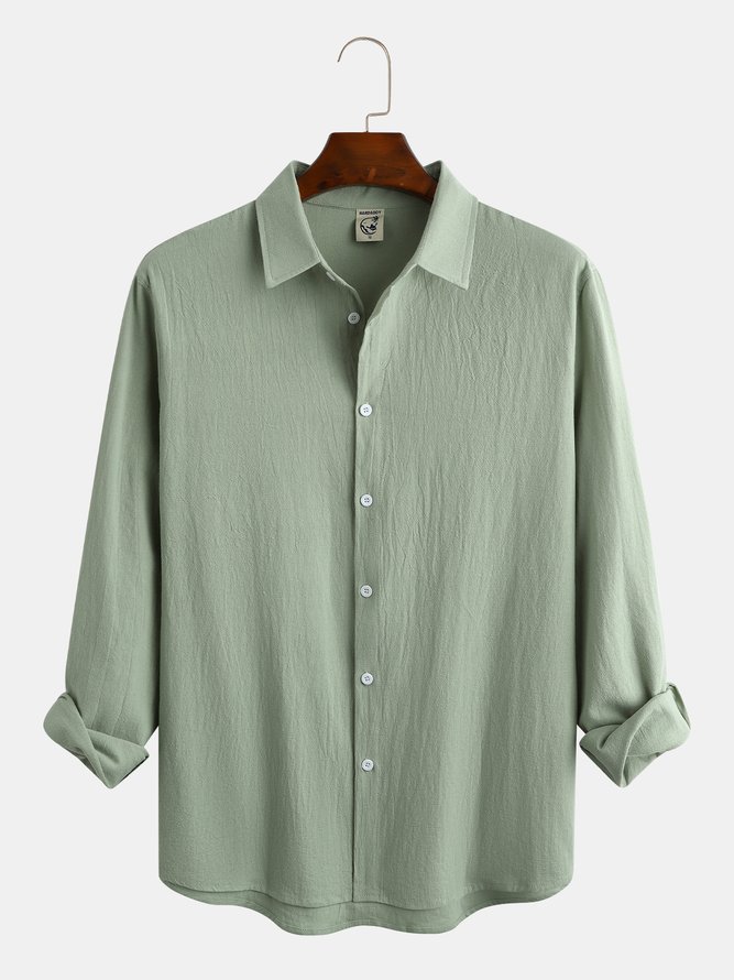 Clean color long sleeve shirt, casual style cotton and linen shirt with lapel