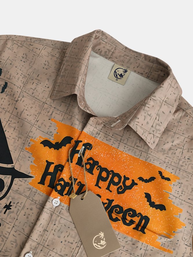 Men's Halloween Skull Print Casual Breathable Hawaiian Short Sleeve Shirt