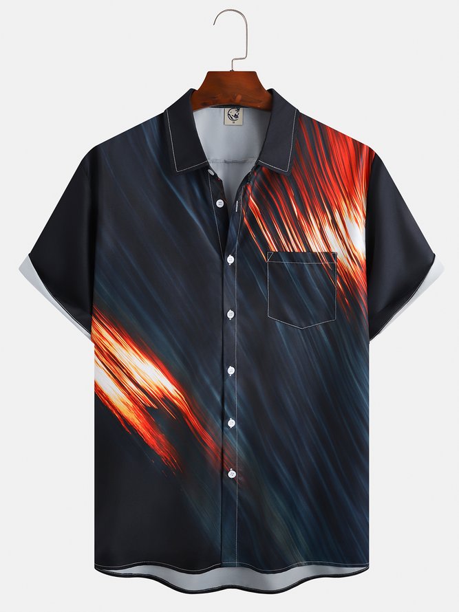Men's Art Print Casual Short Sleeve Hawaiian Shirt with Chest Pocket