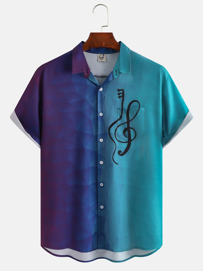Men's Gradient Background Music Element Graphic Print Short Sleeve Shirt