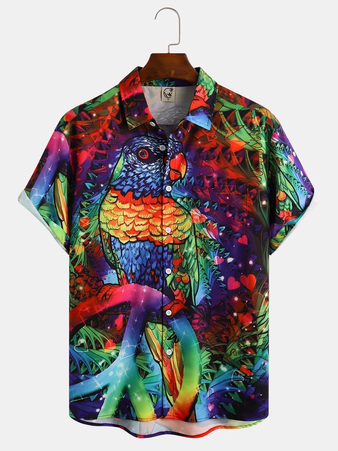 Hippie Parrot Chest Pocket Short Sleeve  Shirt