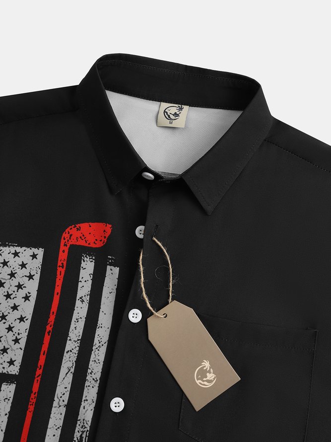 Men's American Flag and Golf Element Graphic Print Short Sleeve Shirt