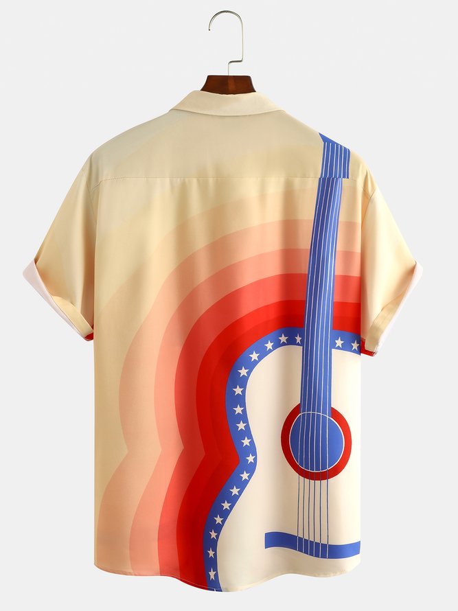 Men's Music Guitar Gradient Element Graphic Print Short Sleeve Shirt