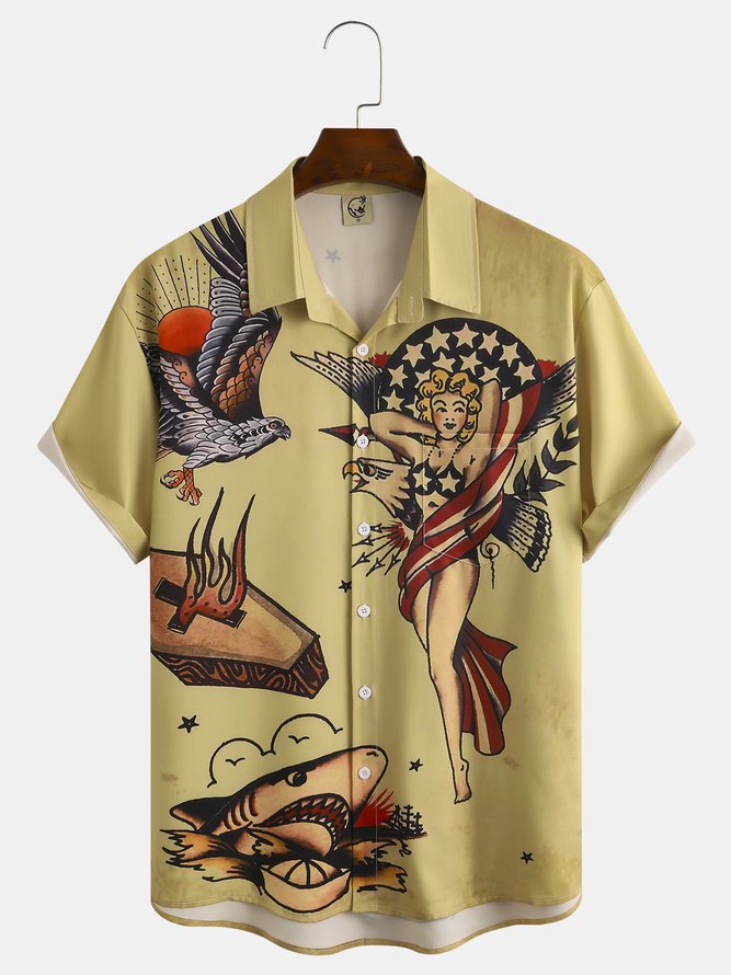 Men's Sexy Girl Print Casual Breathable Hawaiian Short Sleeve Shirt