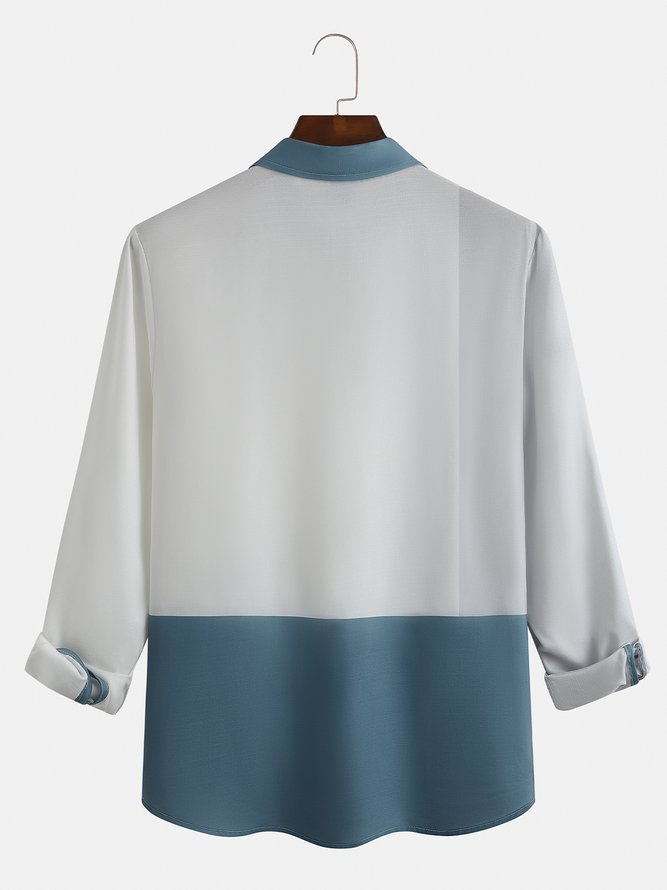 Geometric color block long-sleeved shirt casual style shirt lapel