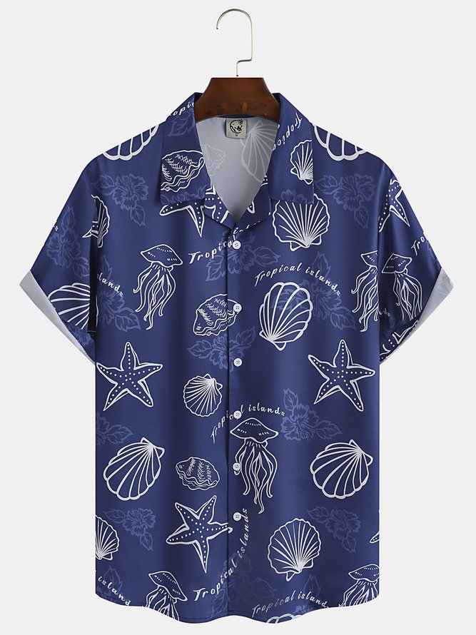 Men's Ocean Collection Print Hawaiian Casual Short Sleeve Shirt