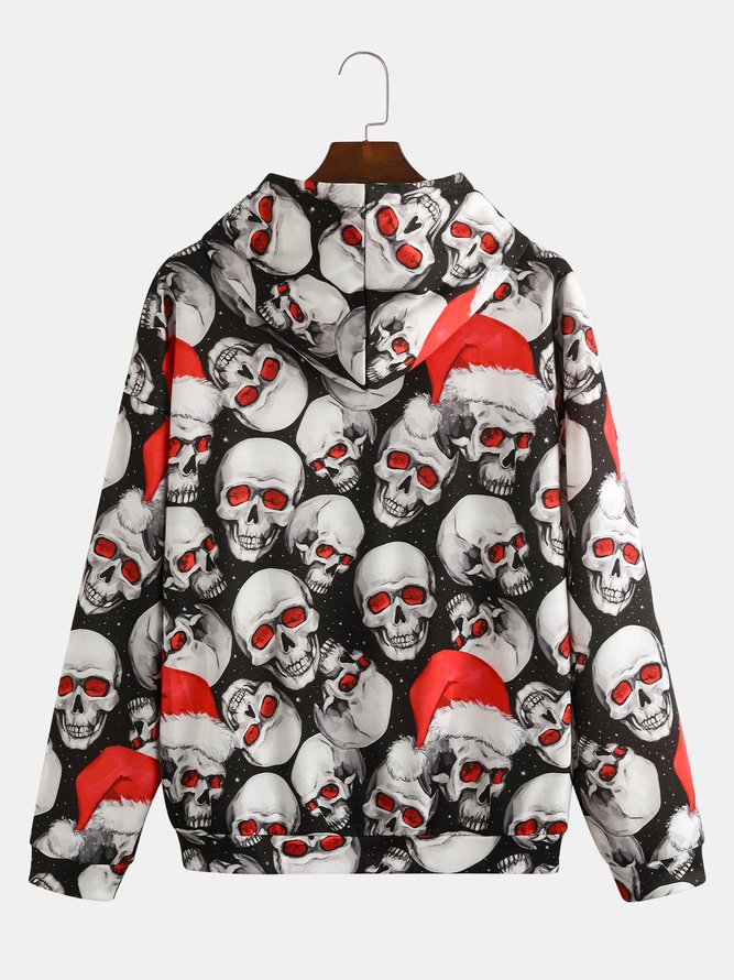 Men's Black Christmas Print Fashion Hooded Long Sleeve Sweatshirt