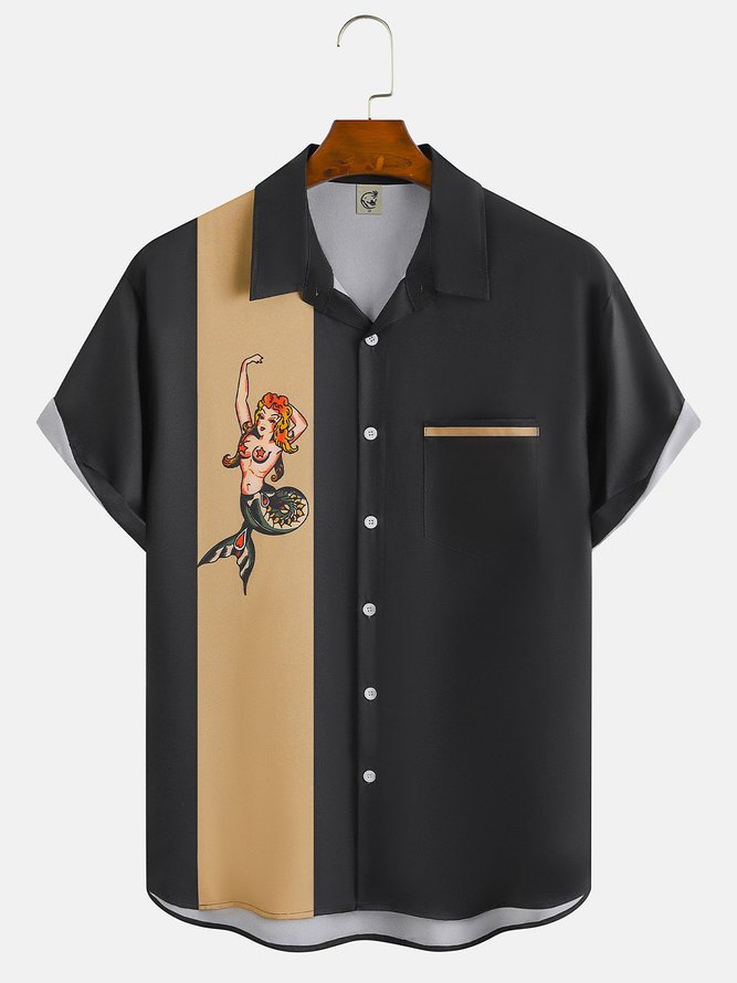 Men's Mermaid Character Graphic Print Short Sleeve Shirt