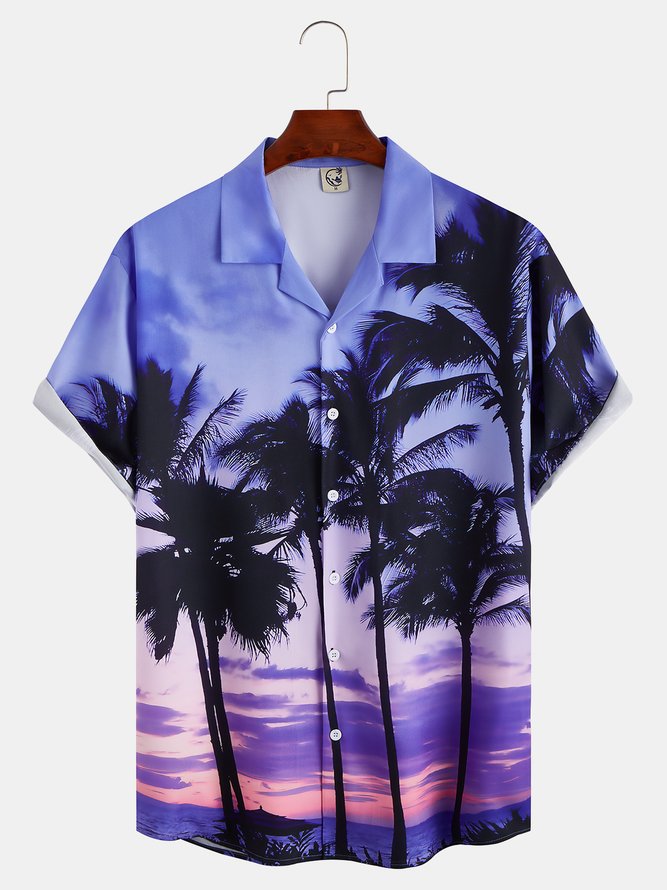 Mens Resort Coconut Print Casual Short Sleeve Shirt  Hawaiian Top