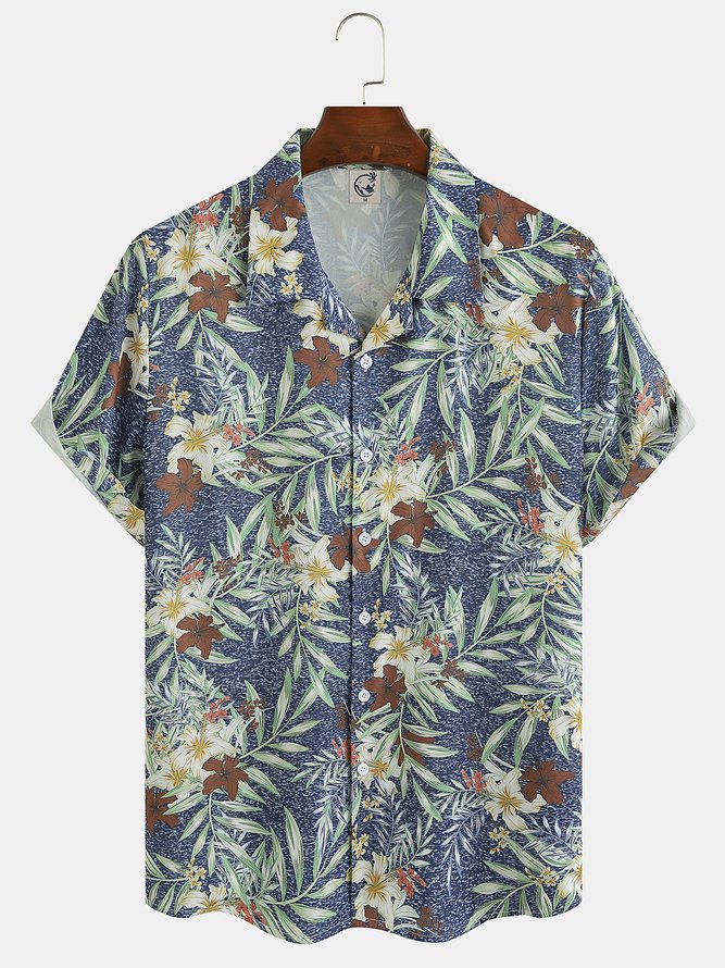 Men's Printed Casual Moisture Absorbent Breathable Fabric Hawaiian Short Sleeve Shirt