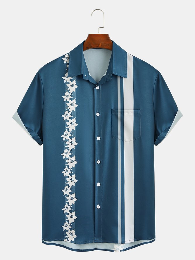 Men's Breathable Cool Fabric Printed Casual Breathable Hawaiian Short Sleeve Shirt