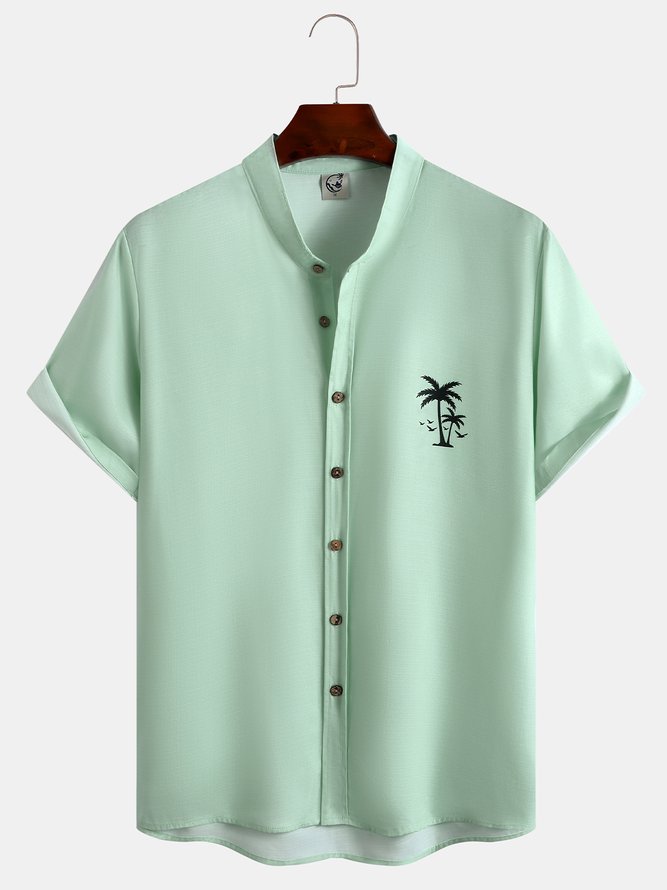 Printed cotton and linen style coconut comfortable linen shirts with short sleeves