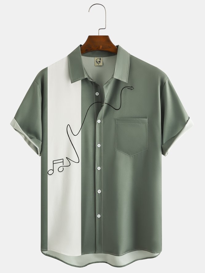Men's Musical Notes Graphic Print Short Sleeve Shirt