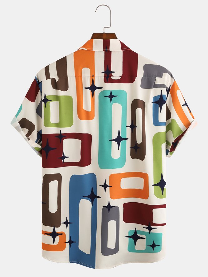Men's Abstract Geometric Print Casual Breathable Short Sleeve Shirt