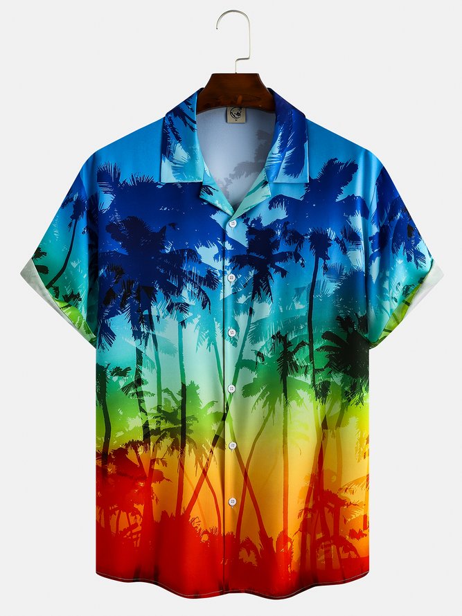 Men's Gradient Coconut Tree Graphic Print Short Sleeve Shirt