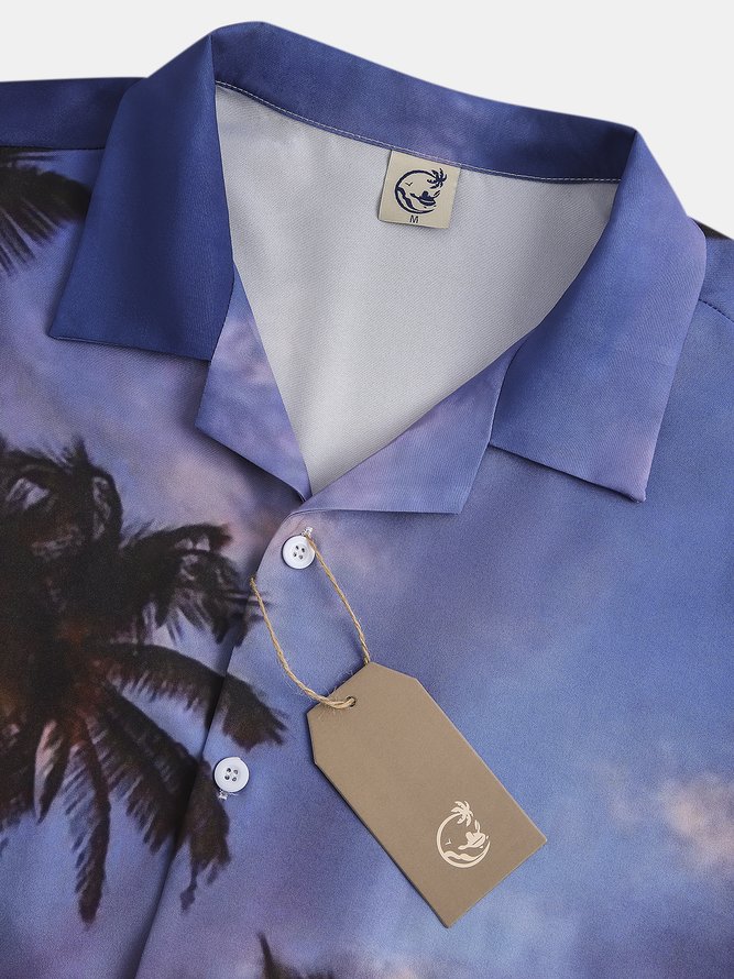 Mens Funky Hawaiian Coconut Tree Print Casual Short Sleeve Aloha Shirts