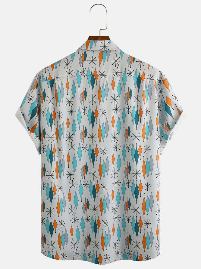 Men's Abstract Geometric Print Casual Breathable Short Sleeve Shirt
