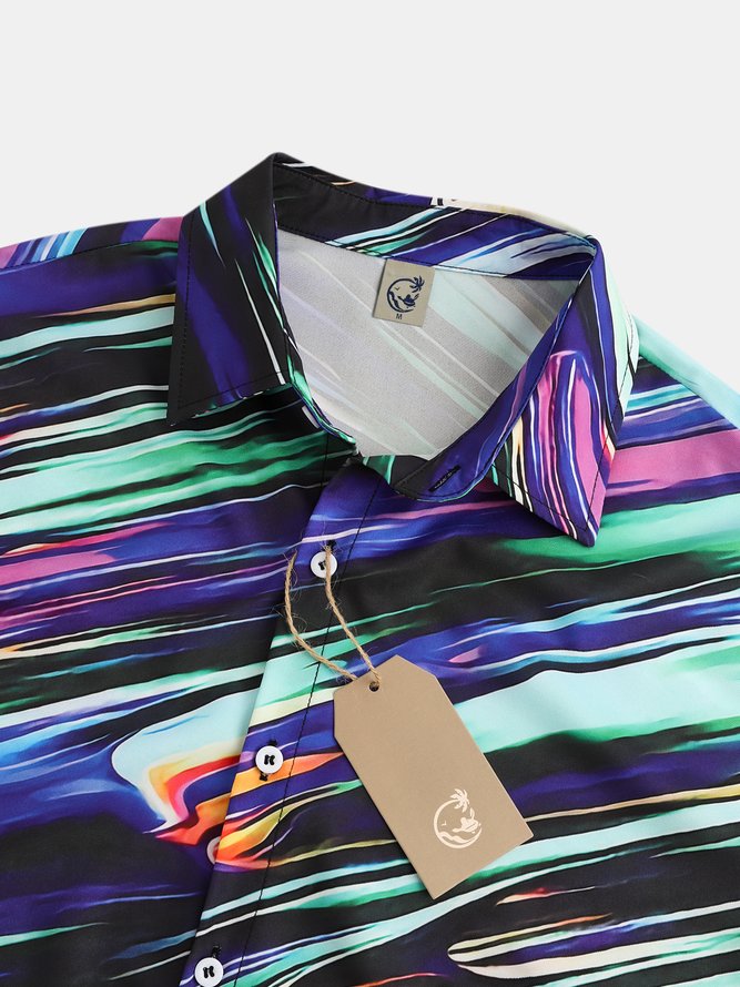 Men's Art Stripe Casual Breathable Short Sleeve Hawaiian Shirt