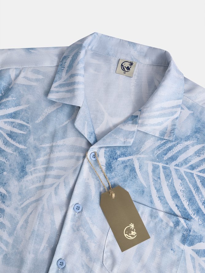 Cotton style coconut plant flower printed comfortable hemp short-sleeved shirt