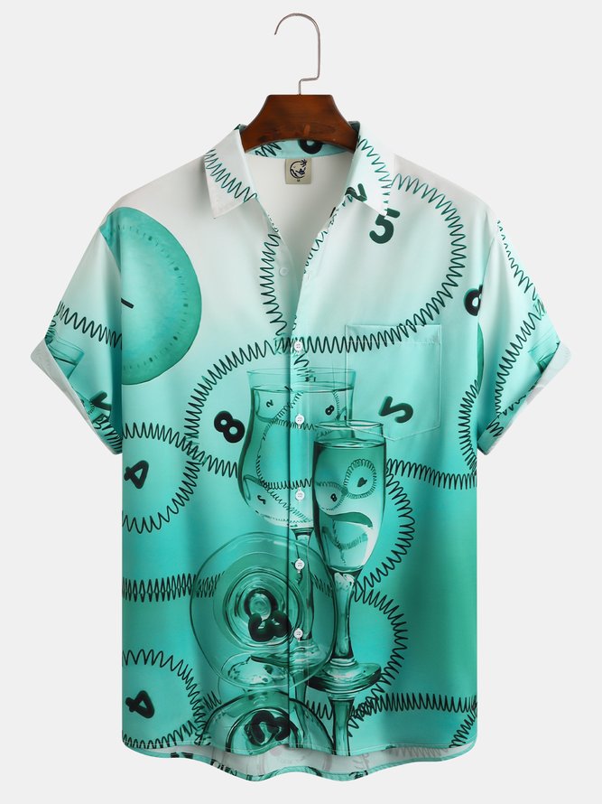 Wine Glass chest Pocket Short Sleeve Hawaiian Shirt